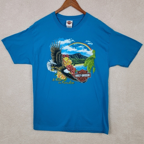 Harley Davidson Teal Maui Hawaii Ride In Paradise Biker T-Shirt Sz L - Picture 3 of 10